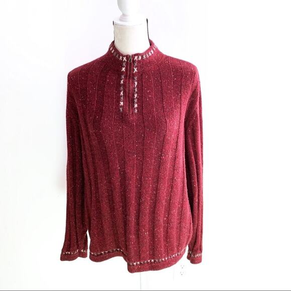 Woolrich Wool Blend Ruby Heather 9506 1/4 Zip Mock Neck Sweater Speckled Ribbed - Picture 1 of 6
